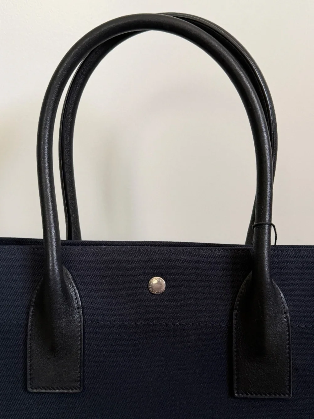 Saint Laurent YSL Rive Gauche Navy Black Canvas Logo Leather Tote Bag